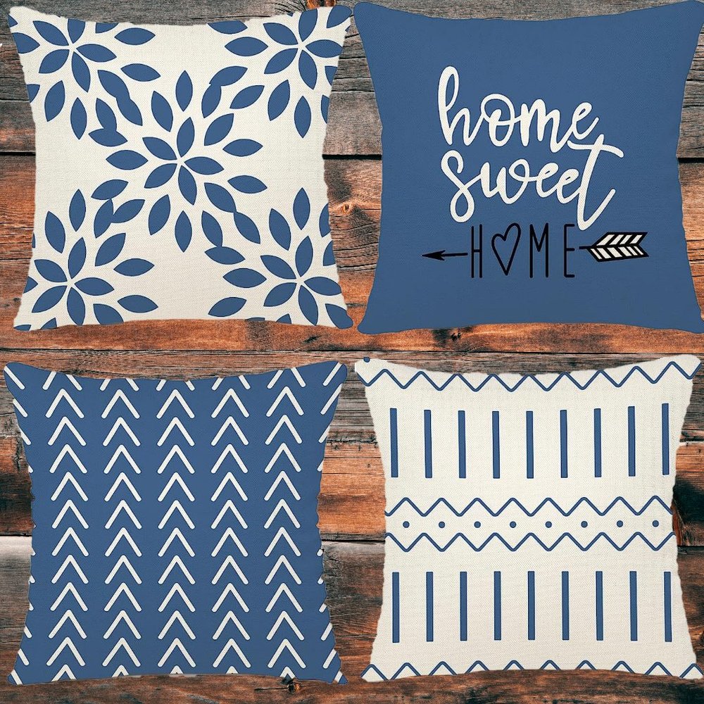 Decorative Pillow Covers Blue Modern Couch Throw Accent Indoor Outdoor 18x18